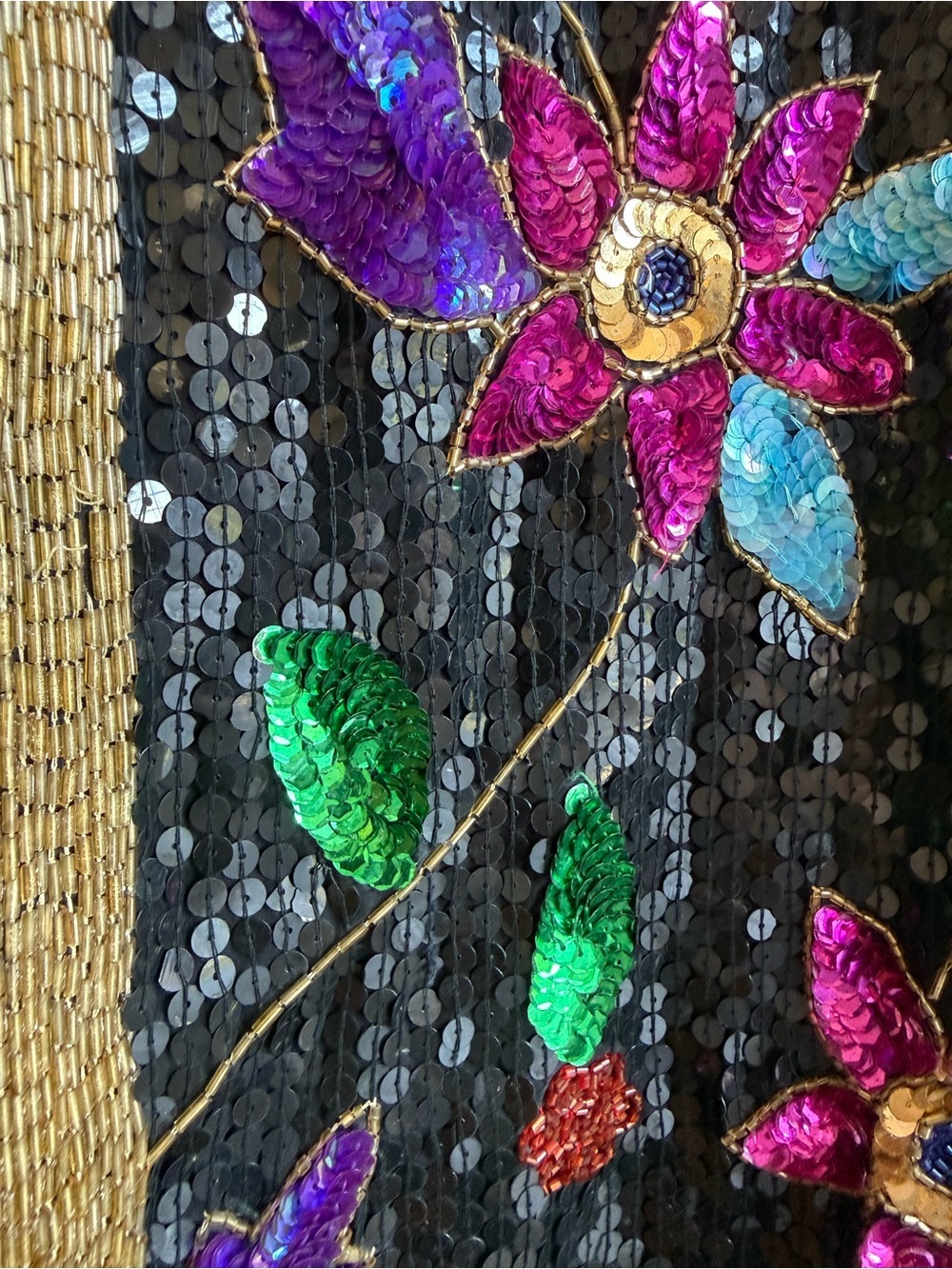 Vintage 100% Silk Hand Beaded Sequin Floral Trophy Cardigan Jacket M - Picture 3 of 15
